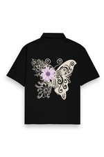 Flower on Butterfly Oversized Shirt Black