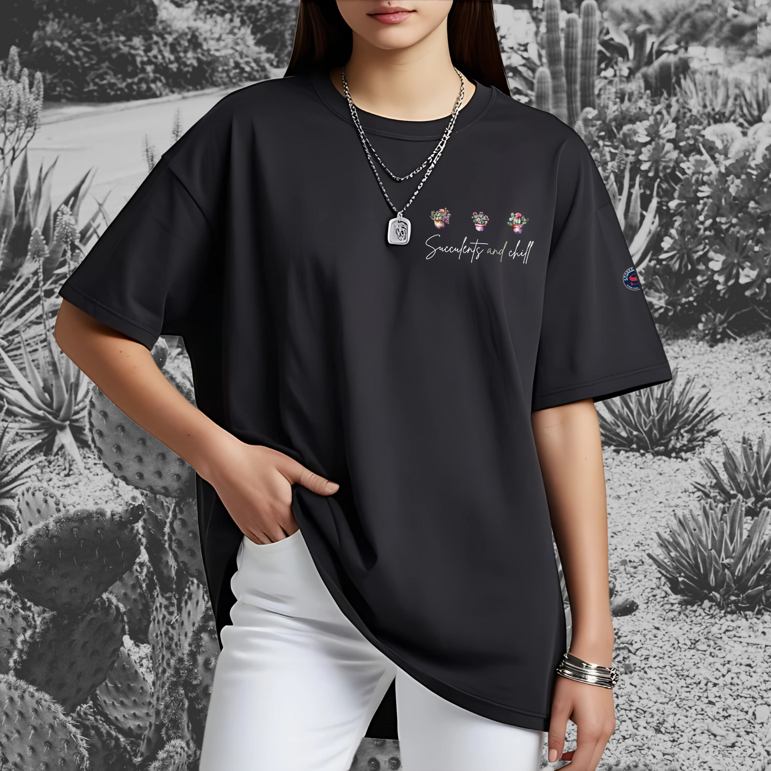 Succulent and Chill Oversized T-Shirt Black