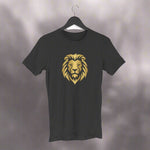 Animal Art Golden Lion Unisex Round Neck Half Sleeve T-Shirt Black