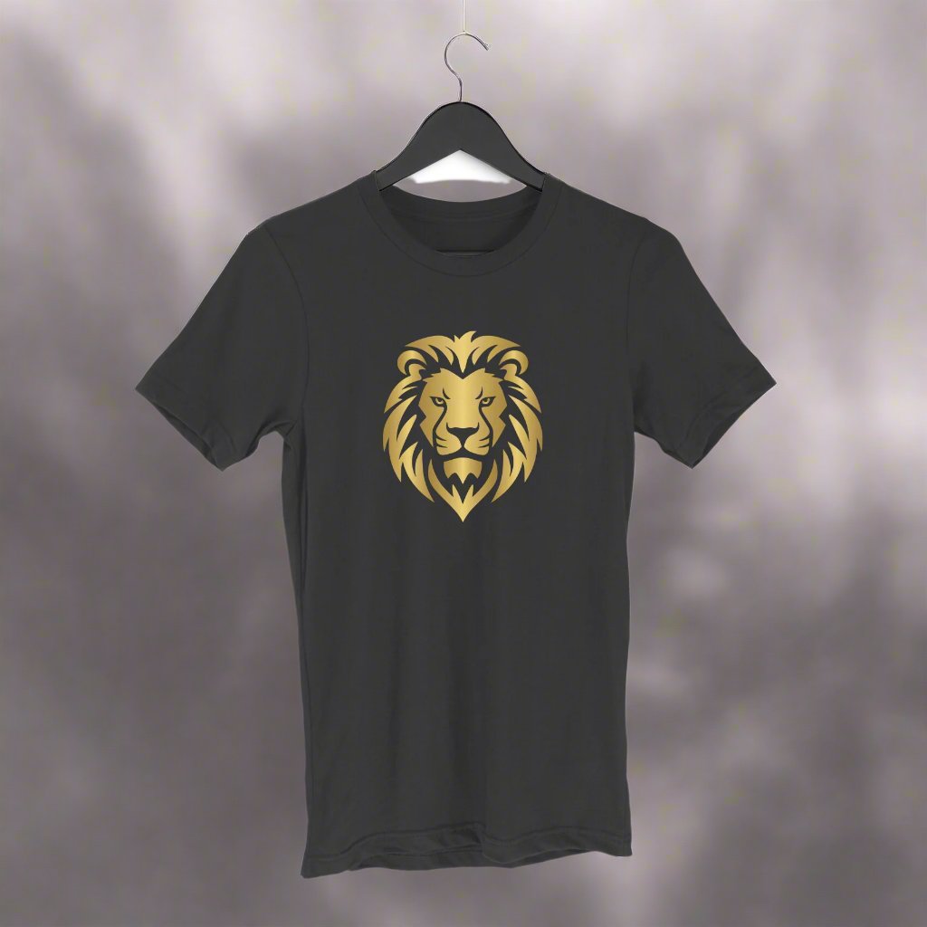 Animal Art Golden Lion Unisex Round Neck Half Sleeve T-Shirt Black