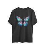 Animal Art Purple Butterfly Unisex Oversized T-Shirt Black