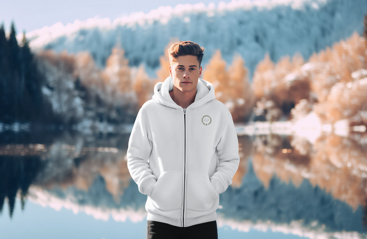 Grand Adventure Life Unisex Black Zip Hoodie White