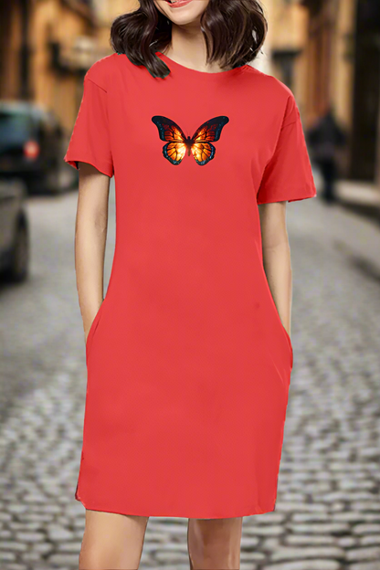 Butterfly Red Women's T-Shirt Dress