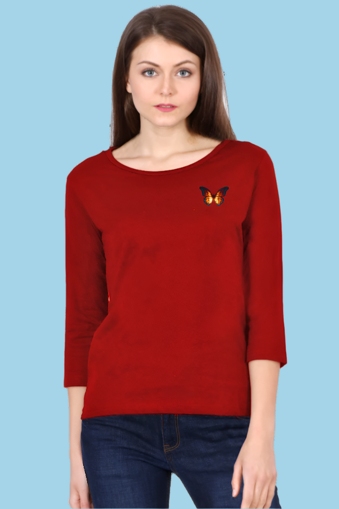 Butterfly Navy Red Women’s 3/4th Sleeve T-Shirt