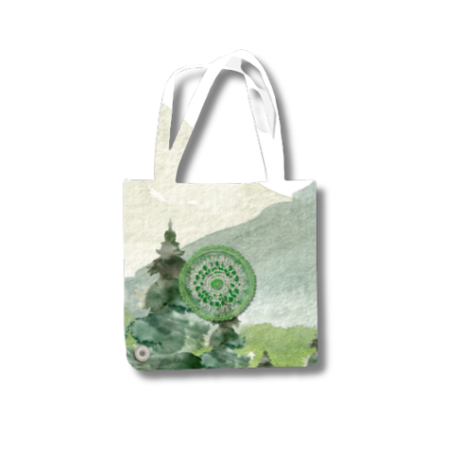 Green and Mountain Tote Bag with Zipper Standard