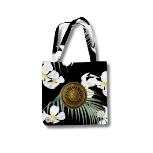 Gold and White Flower Tote Bag with Zipper Standard