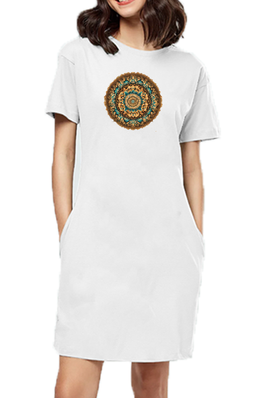 Brown Women's T-Shirt Dress White