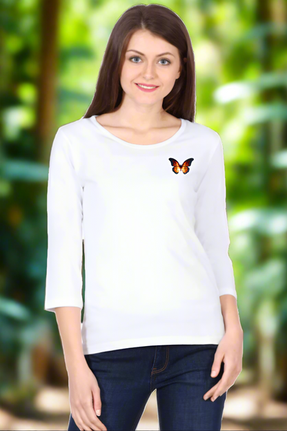 Butterfly White Women’s 3/4th Sleeve T-Shirt