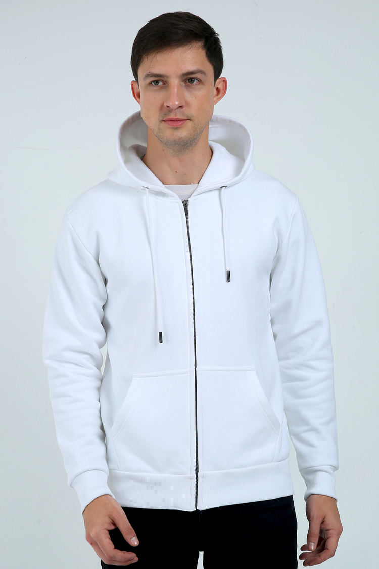 Plain Unisex Zip Hoodie White