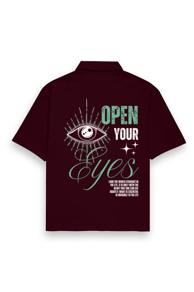 Eyes White Oversized Cotton Shirt Maroon