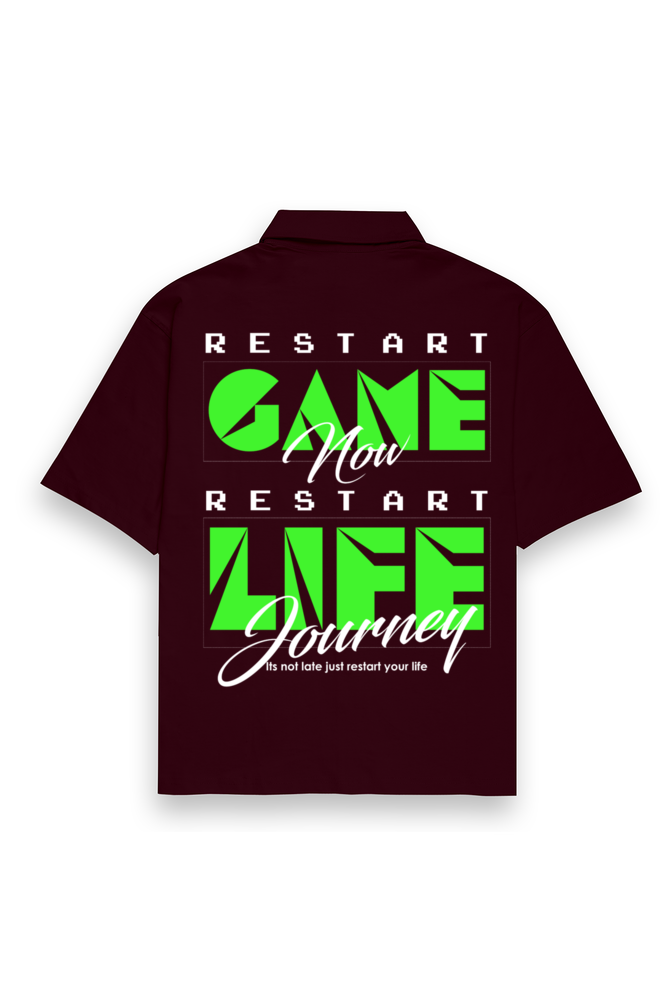 Restart Oversized Cotton Shirt Maroon
