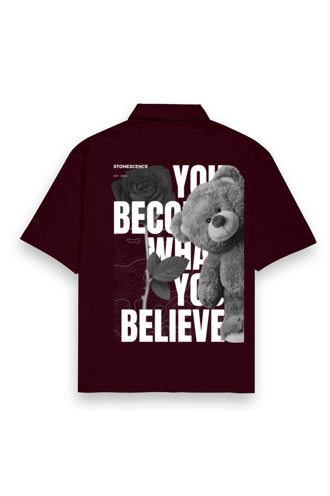 Believe Oversized Cotton Shirt Maroon