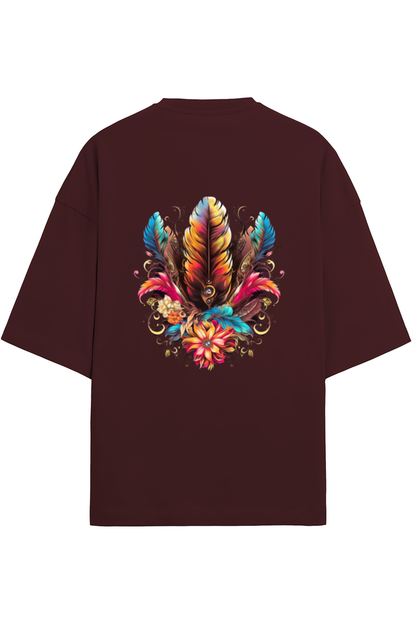 Feathers Unisex Terry Oversized T-Shirts Maroon