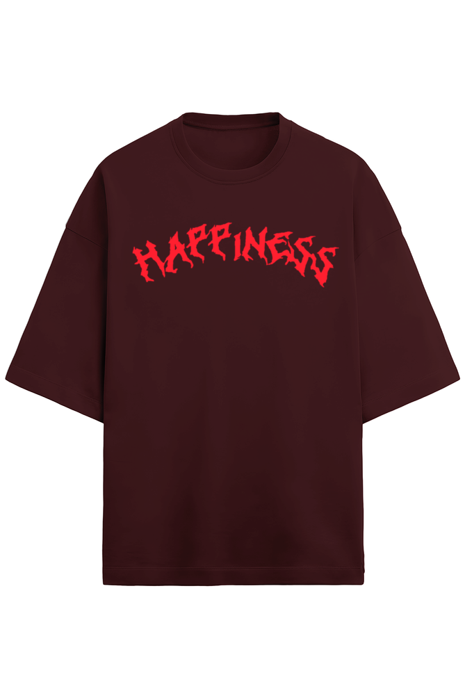 Happiness Unisex Terry Oversized T-Shirts Maroon