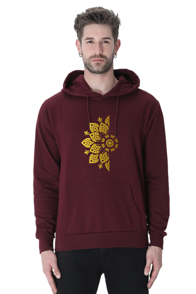 Gold Mandala Unisex Casual Hoodie Maroon