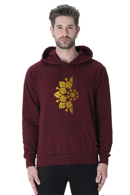 Gold Mandala Unisex Casual Hoodie Maroon