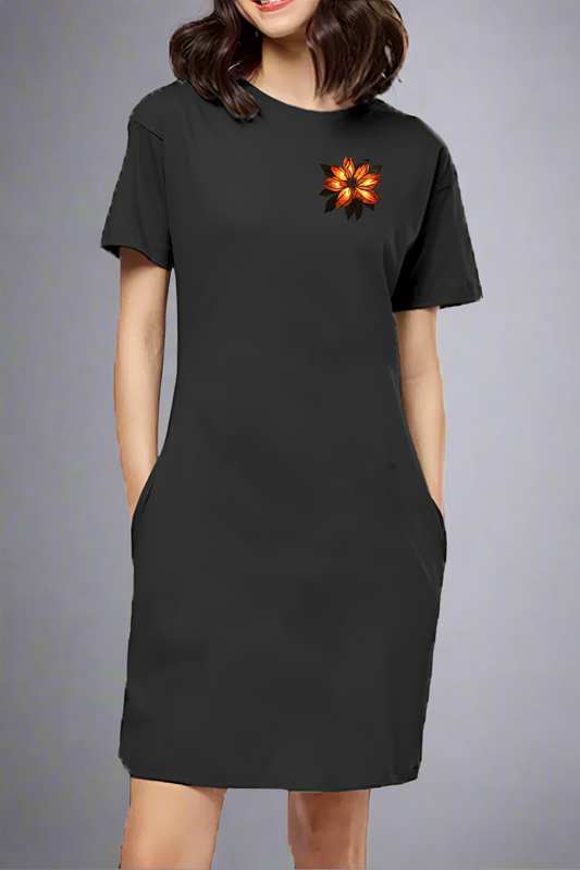 Flower Black Women's T-Shirt Dress