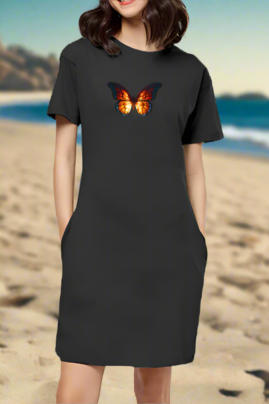 Butterfly Black Women's T-Shirt Dress