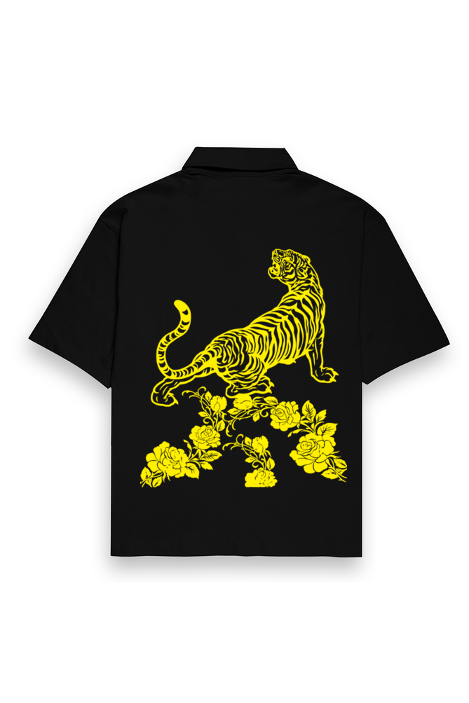 Tiger and Rose Yellow Oversized Cotton Shirt Black