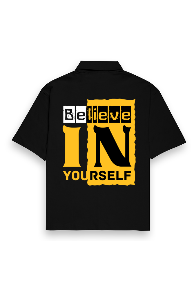 Believe In Yourself Oversized Cotton Shirt Black
