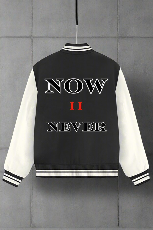 Now II Never Varsity Jacket Black