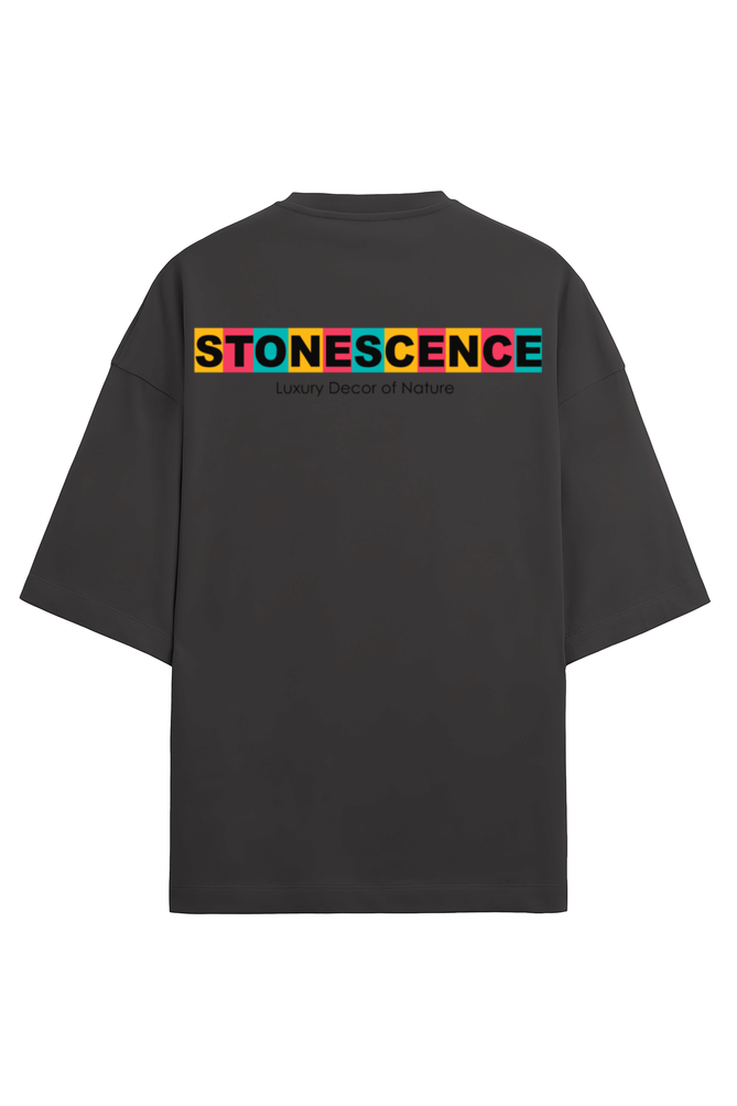 Stonescence Color Style Unisex Terry Oversized T-Shirts Black