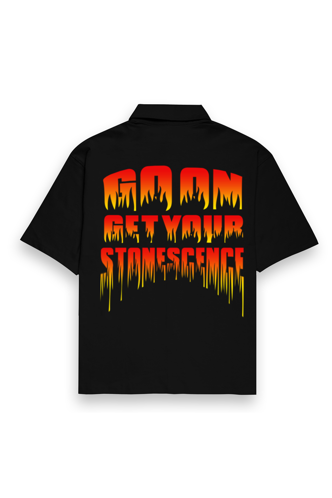 Stone Drip Oversized Cotton Shirt Black