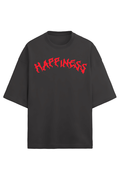 Happiness Unisex Terry Oversized T-Shirts Black