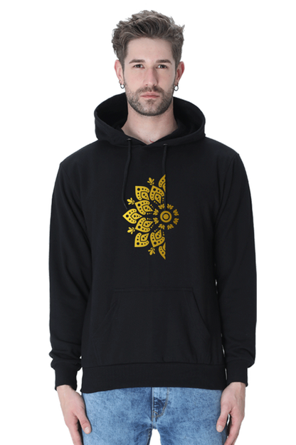 Gold Mandala Unisex Casual Hoodie Black