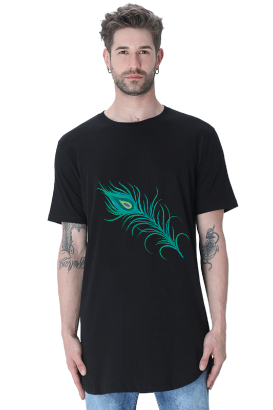 Unisex Feather Long T-Shirt Black