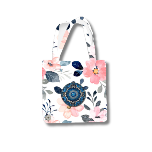 Blue and Pink Flower Tote Bag with Zipper Standard