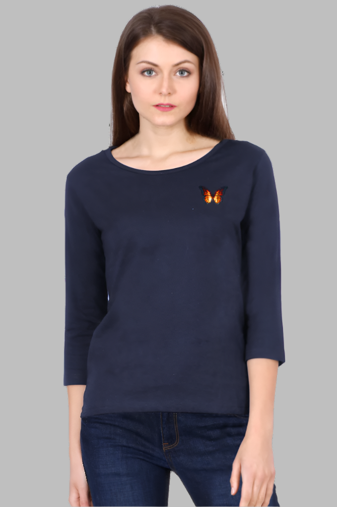 Butterfly Navy Blue Women’s 3/4th Sleeve T-Shirt