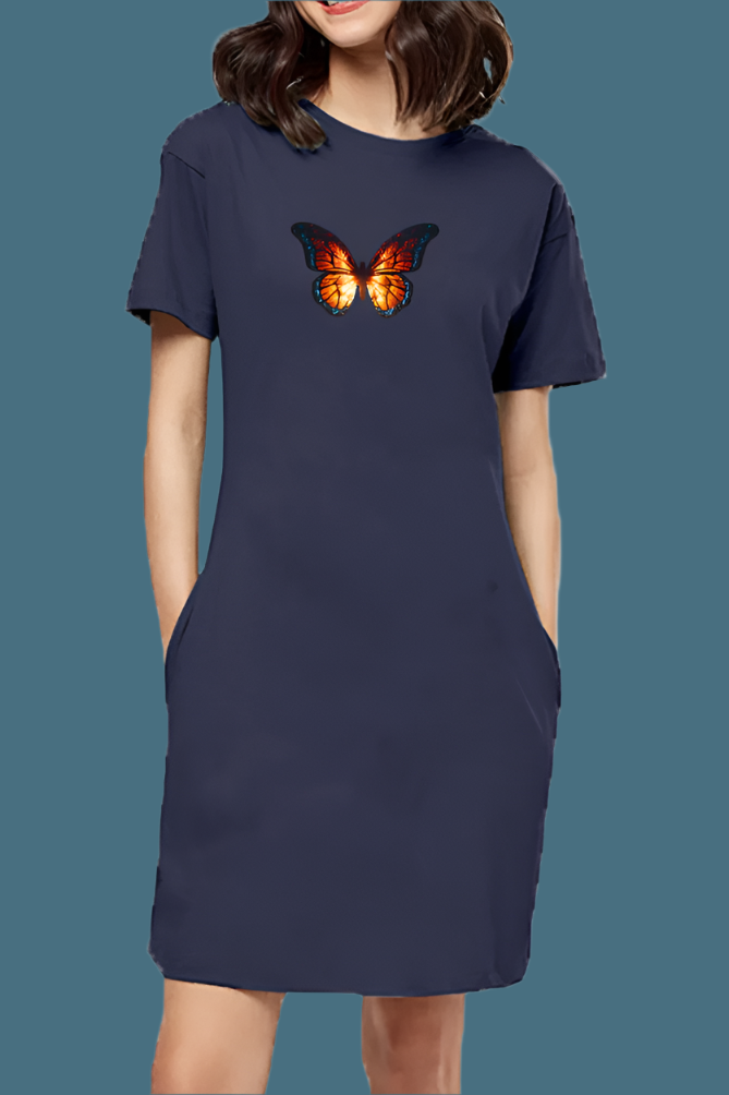 Butterfly Navy Blue Women's T-Shirt Dress