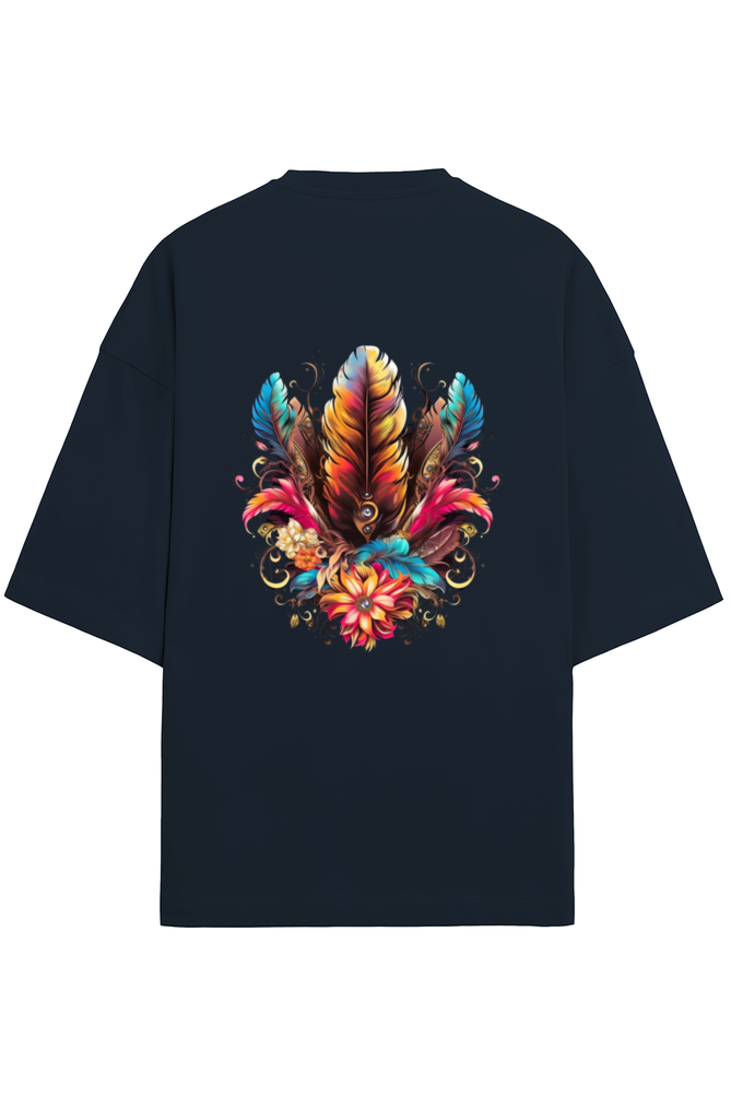 Feathers Unisex Terry Oversized T-Shirts Navy Blue