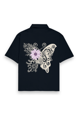 Flower on Butterfly Oversized Shirt Navy Blue
