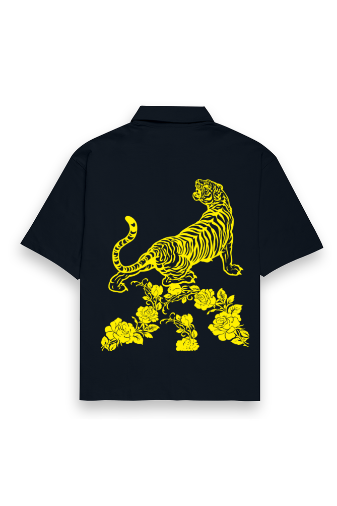 Tiger and Rose Yellow Oversized Cotton Shirt Navy Blue