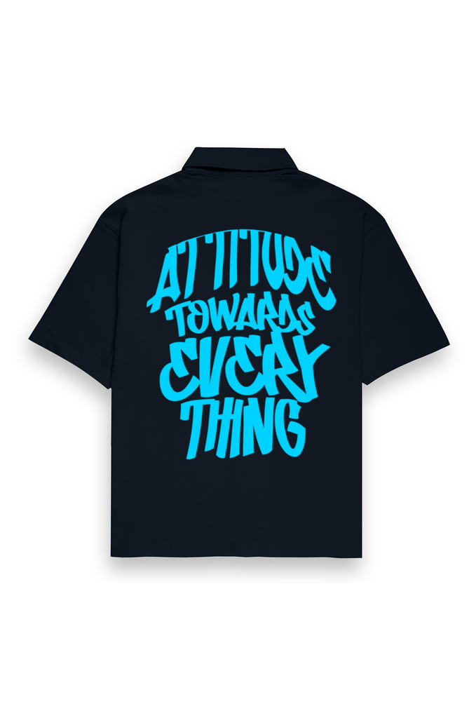 Attitude Oversized Cotton Shirt Navy Blue