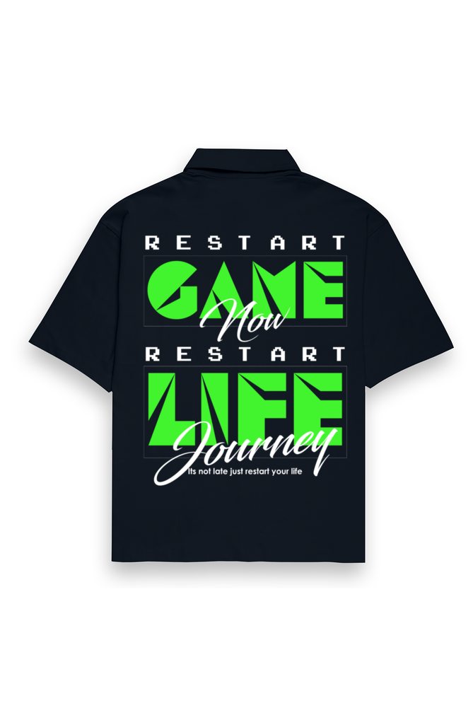 Restart Oversized Cotton Shirt Navy Blue