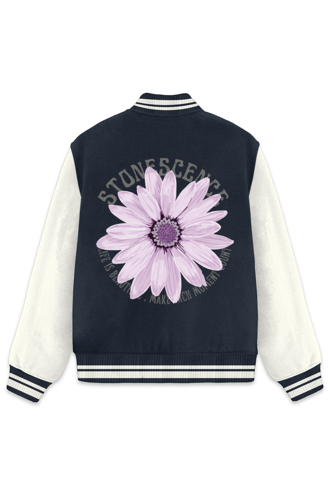 Chrysanthemum Varsity Jacket Navy Blue