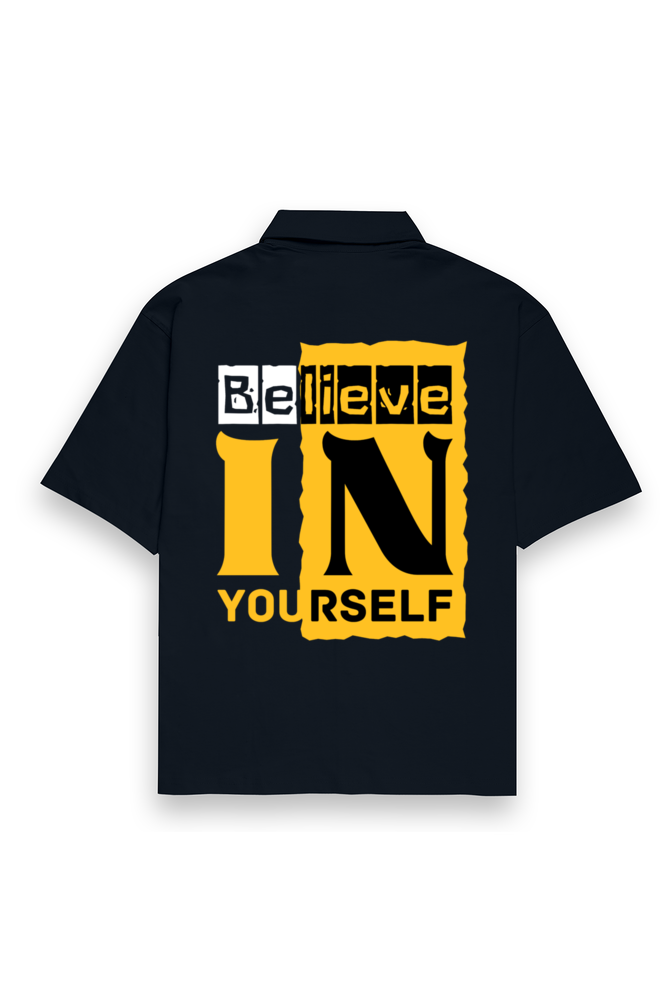 Believe In Yourself Oversized Cotton Shirt Navy Blue