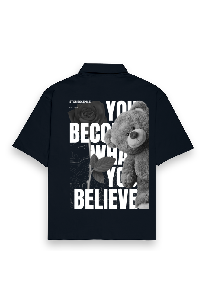 Believe Oversized Cotton Shirt Navy Blue
