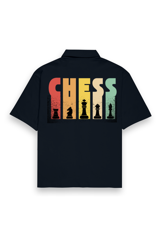 Chess Oversized Cotton Shirt Navy Blue