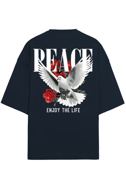 Peace Unisex Terry Oversized T-Shirts Navy Blue