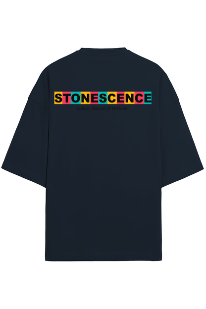 Stonescence Color Style Unisex Terry Oversized T-Shirts Navy Blue