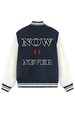 Now OR Never Varsity Jacket Navy Blue