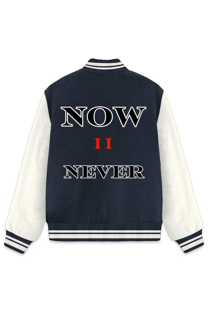 Now OR Never Varsity Jacket Navy Blue