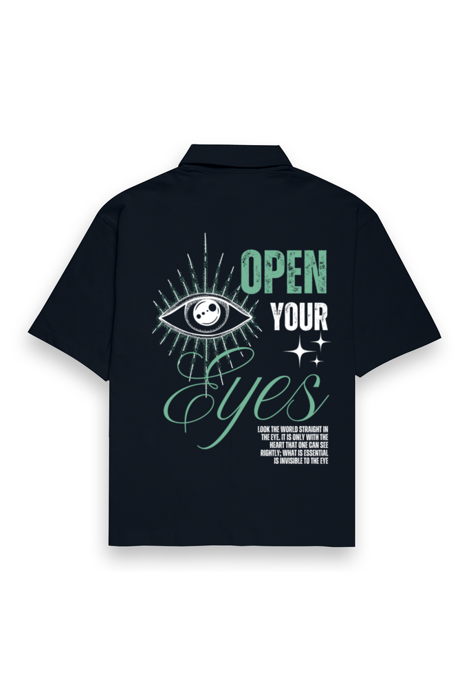 Eyes White Oversized Cotton Shirt Navy Blue