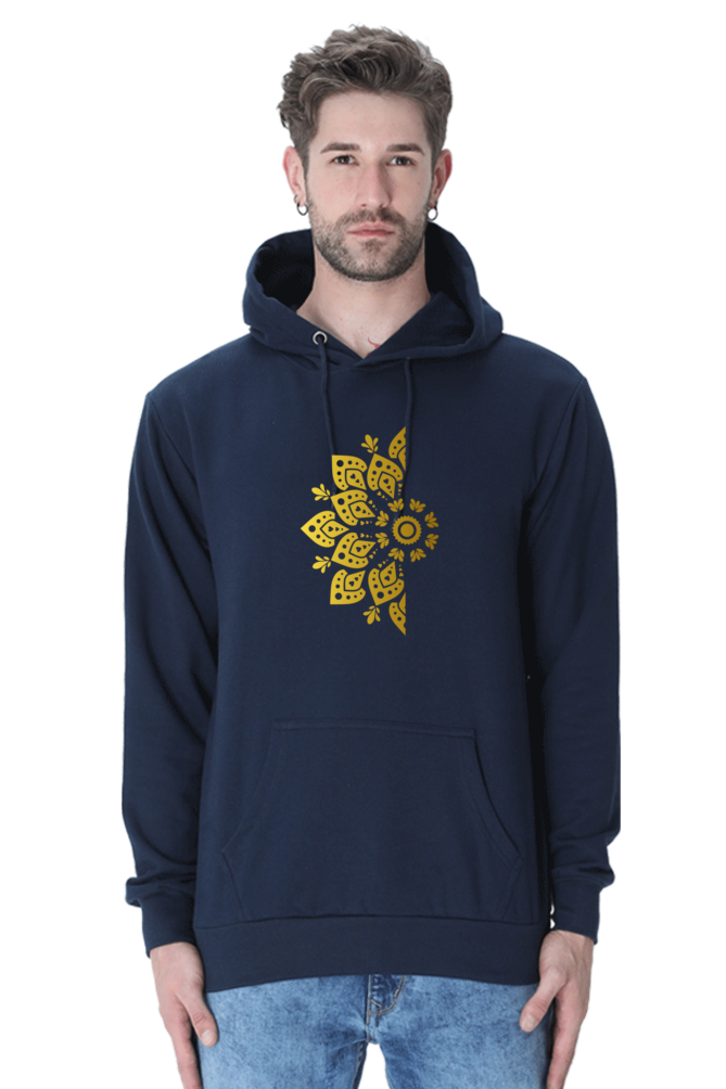 Gold Mandala Unisex Casual Hoodie Navy Blue