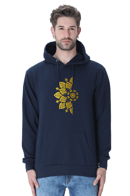 Gold Mandala Unisex Casual Hoodie Navy Blue