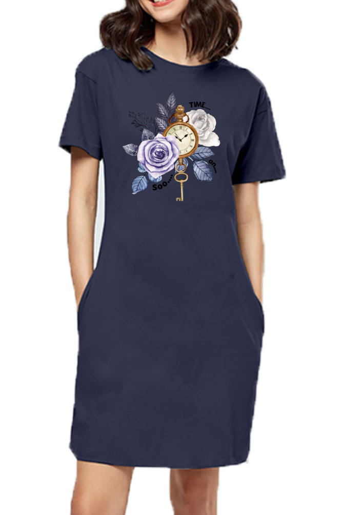 Time Women's T-Shirt Dress Navy Blue